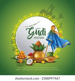 Happy Gudi Padwa with decorated background of celebration of India. abstract vector illustration design