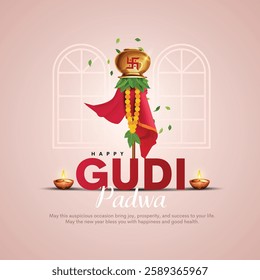 Happy Gudi Padwa with decorated background, festival of India. Creative vector illustration design.