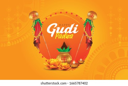 Happy Gudi Padwa Festival Background Design Template