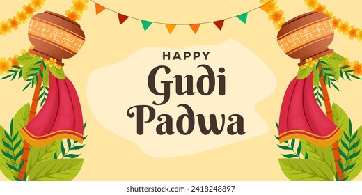 happy gudi padwa festival horizontal banner illustration vector design
