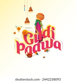 Happy Gudi Padwa Festival Typographic Greeting Design Template Illustration