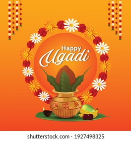 	
Happy gudi padwa holiday festival celebration greeting card