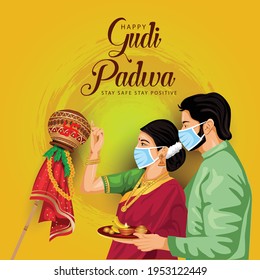 happy gudi padwa indian festival. covid 19 corona virus concept. vector illustration design 