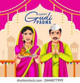 Happy Gudi Padwa Maharashtrian New Year festival greeting card design template