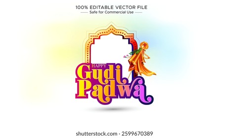 Happy Gudi Padwa. Marathi New Year Cultural Festival Card, Banner Poster, Template, background Design.