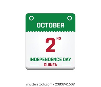 Happy Guinea Independence day, Guinea Independence day, Guinea, Guinea Flag, 2 October, 2nd October, Independence Day, National Day, Calender, Date, Typographic Design, vector, Editable, Eps, Design