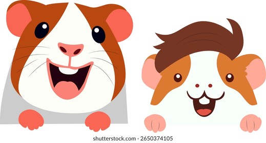 Happy Guinea Pigs Cartoon hand drawn