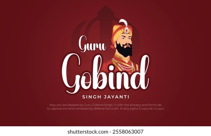 Happy Guru Gobind Singh Jayanti Banner and Greeting Card. Birthday Celebration of Sikh Guru and Warrior Guru Gobind Singh Vector Illustration