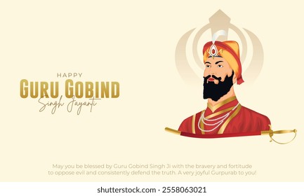 Happy Guru Gobind Singh Jayanti Banner and Greeting Card. Birthday Celebration of Sikh Guru and Warrior Guru Gobind Singh Vector Illustration