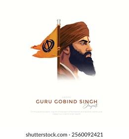 Happy Guru Gobind Singh Jayanti social media Post and Greeting Card. Birthday Celebration of Sikh Guru and Warrior Guru Gobind Singh Vector Illustration.