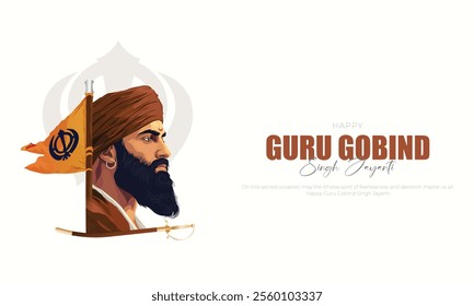 Happy Guru Gobind Singh Jayanti social media Post and Greeting Card. Birthday Celebration of Sikh Guru and Warrior Guru Gobind Singh Vector Illustration.