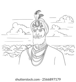 Happy Guru Gobind Singh Jayanti social media Post. Birthday Celebration of Sikh Guru and Warrior Guru Gobind Singh sketch.