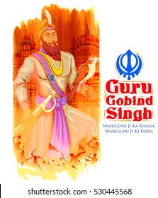 Feliz festival Guru Gobind Singh Jayanti para la celebración sij antecedentes con el texto panyabí Waheguru ji ka khalsa Waheguruji ki fateh que significa Maravilloso Señor Khalsa, la victoria es para el Maravilloso Señor