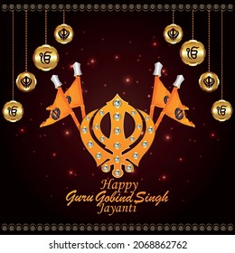Happy guru gobind singh ji jayanti celebration card with vector illustration