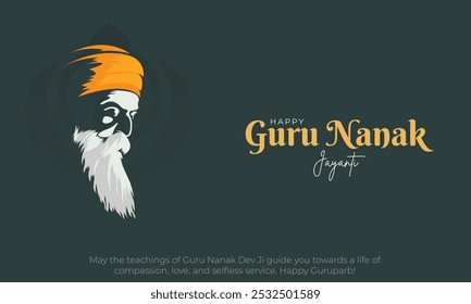 Happy Guru Nanak Jayanti Banner and Greeting Card. Celebrating Birthday of Guru Nanak Dev Ji Poster Design Vector Illustration