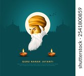 happy Guru Nanak Jayanti festival greeting card design. India Hindu Sikh celebrating birthday of Guru Nanak Dev. abstract vector illustration.