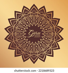 Happy Guru Nanak Jayanti festival of India. Beautiful design with golden mandala as card for Indian celebration of Guru Nanak's birthday.