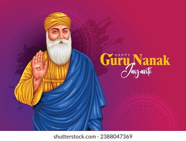 happy Guru Nanak Jayanti festival greeting card design. India Hindu Sikh celebrating birthday of Guru Nanak Dev. abstract vector illustration.