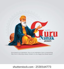 happy Guru Nanak Jayanti festival greeting card design. India Hindu Sikh celebrating birthday of Guru Nanak Dev. abstract vector illustration.