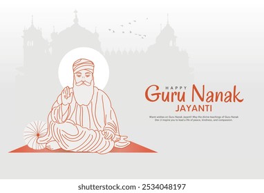 Happy Guru Nanak Jayanti festival greeting card design. India Hindu Sikh celebrating birthday of Guru Nanak Dev. Creative vector illustration.