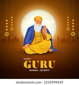 Feliz Guru Nanak Jayanti design de cartão de saudação festival. Guru Gobind Singh para Guru Nanak Jayanti Gurpurab. ilustração vetorial abstrata.
