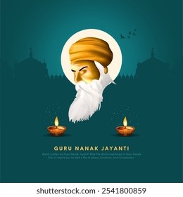 feliz Gurú Nanak Jayanti festival diseño de tarjeta de felicitación. India Hindu Sikh celebrando el cumpleaños de Gurú Nanak Dev. Ilustración vectorial abstracta.