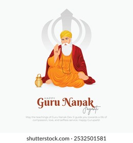 Happy Guru Nanak Jayanti Post and Greeting Card. Celebrating Birthday of Guru Nanak Dev Ji Banner Vector Illustration