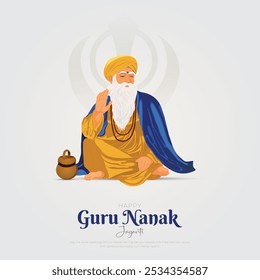 Feliz Guru Nanak Jayanti Post e cartão de saudação. Comemorando o aniversário do Guru Nanak Dev Ji Banner Vetor Illustration.