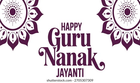 Happy Guru Nanak Jayanti text with decorative floral elements India Sikhism