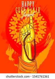 Happy Guru Nanak jayanti,Guru Nanak Dev Ji chanting hand,illustration