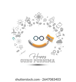 Happy Guru Purnima banner concept. Modern creative educational wishes card and Celebration background. Festival of India teachers and mentors bonding.