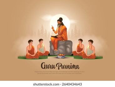 Happy guru Purnima concept. Guru and shishya teaching. Creative Vector Illustration design.