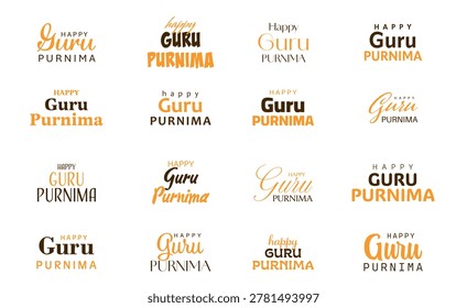 Happy Guru Purnima creative typography set vector design on white background.