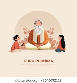Happy Guru Purnima Post and Greeting Card. Guru Purnima Celebration Wishes Background and Banner Vector Illustration.