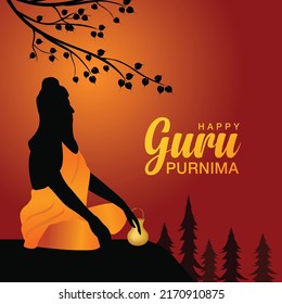 Gurú feliz Purnima con fondo rojo Silhouette Vector de diseño Ilustración 