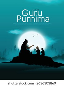 Happy guru Purnima guru and shishya teaching. Silhouette concept. Creative Vector Illustration design.