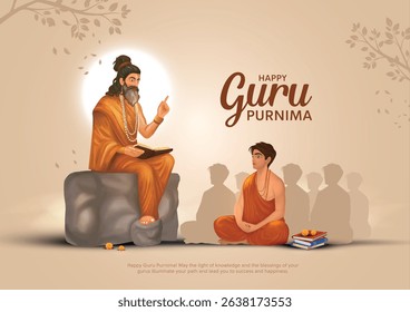 Happy guru Purnima guru and shishya teaching. Creative Vector Illustration design.