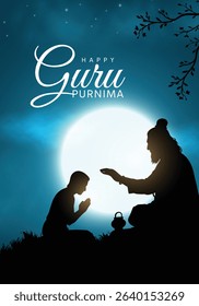 Happy guru Purnima guru and shishya teaching. Silhouette concept. Creative Vector Illustration design.