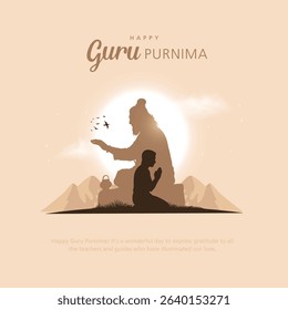 Happy guru Purnima guru and shishya teaching. Silhouette concept. Creative Vector Illustration design.
