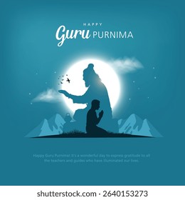 Happy guru Purnima guru and shishya teaching. Silhouette concept. Creative Vector Illustration design.