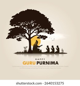 Happy guru Purnima guru and shishya teaching. Silhouette concept. Creative Vector Illustration design.