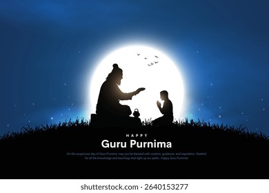 Happy guru Purnima guru and shishya teaching. Silhouette concept. Creative Vector Illustration design.