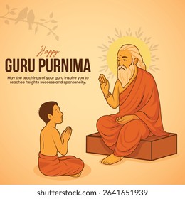 Happy guru Purnima guru and shishya teaching.  Vector Illustration design.
