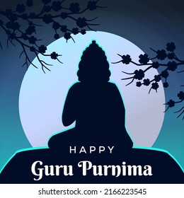 happy guru purnima silhouette at night illustration on full moon background