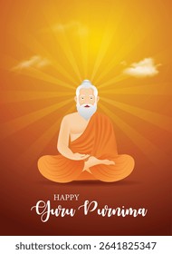 happy Guru Purnima guru sitting in meditation pose vector poster