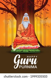 happy Guru Purnima vector illustration design. Guru sitting under Bodhi tree.