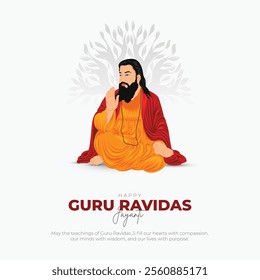 Happy Guru Ravidas Jayanti Post. Birth Anniversary of Sant Ravidas Celebration. Minimal and Modern Poster of Guru Ravidas Vector Illustration