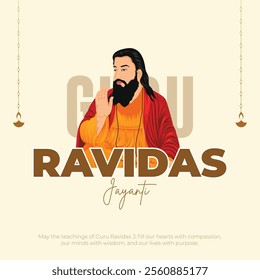 Happy Guru Ravidas Jayanti Post. Birth Anniversary of Sant Ravidas Celebration. Minimal and Modern Poster of Guru Ravidas Vector Illustration