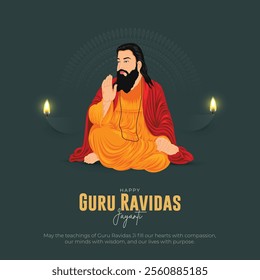 Happy Guru Ravidas Jayanti Post. Birth Anniversary of Sant Ravidas Celebration. Minimal and Modern Poster of Guru Ravidas Vector Illustration