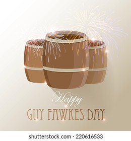 happy Guy Fawkes day vector illustration with fireworks and gunpowder barrels- United Kingdom holiday